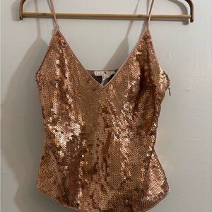 Fleur du Mal Rose Gold Sequin V-Neck Cami, Size XS